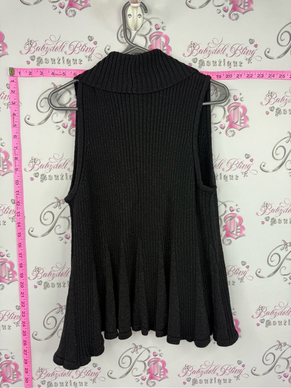 Peter Nygard vest Black Ribbed Open-Front Sleeveless Cardigan - Picture 2 of 10